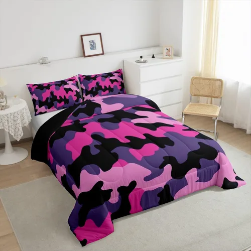 Miniatura 5 de Juego de edredón de camuflaje para niños, tamaño individual, para niños y niñas, juego de ropa de cama ligero con estampado de camuflaje militar