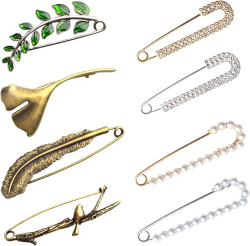Miniatura 10 de Extra Large Safety Pins Vintage Crystal Tree Leaf Branch Brooches Big Alloy Heavy Duty Sweater Shawl Clip Brooch Pin for Clothing Dress Skirt Hat