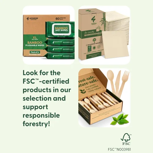Miniatura 2 de Weemium Juego de cubiertos de madera desechables – 300 unidades (100 tenedores, 100 cuchillos, 100 cucharas) – Embalaje sin plástico – Cubiertos
