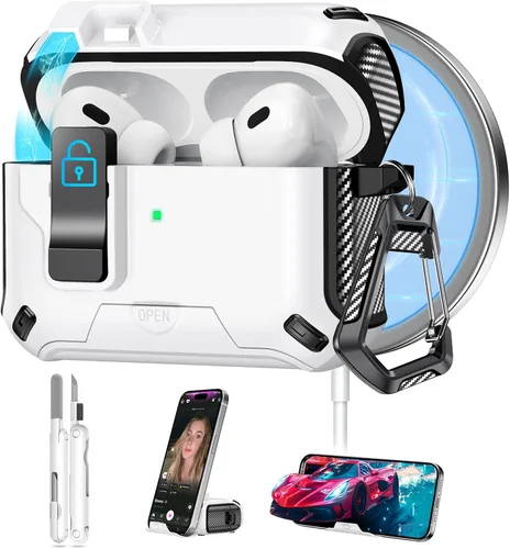 Miniatura 10 de Ekoonpft Funda para AirPods Pro 2 (2023/2022/2019), diseño de bloqueo de seguridad y soporte de teléfono para Apple AirPods Pro de 2ª/1ª