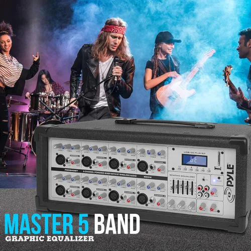 Miniatura 5 de Pyle PMX840BT Mezclador de escenario con alimentación de 800W con Bluetooth - Sistema de sonido de audio profesional de 8 canales con reproductor