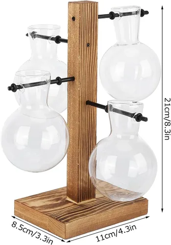 Miniatura 6 de Asixxsix Terrarios de plantas con soporte de madera, soporte retro para macetas hidropónicas de escritorio con 4 bombillas para propagar plantas