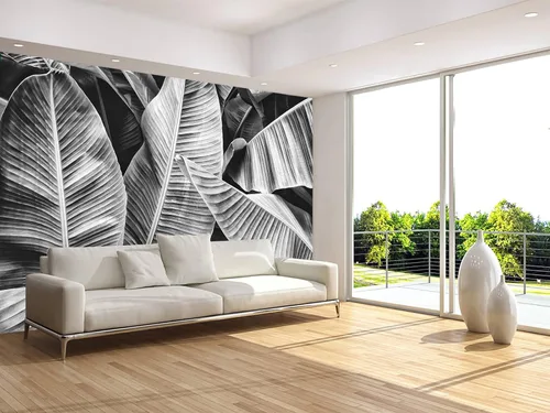 Miniatura 3 de MFWFM - Papel tapiz de hojas grises tropicales con hojas de plátano mural de pared para dormitorio, sala de estar, fondo de TV, cubierta de pared