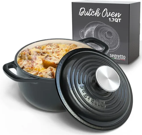 Miniatura 11 de Segretto Cookware Horno holandés de hierro fundido esmaltado, 6 cuartos de galón, verde claro Verde Chiaro (verde claro)