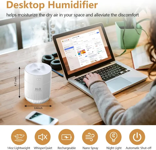 Miniatura 2 de HOTBAG Minihumidificador portátil para plantas de interior 500ml, pequeño humidificador de niebla fría USB recargable, minihumidificador