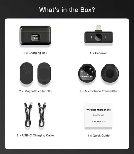Miniatura 8 de Hingso Micrófono Lavalier inalámbrico para iPhone, Android, 48 khz, batería de 50 horas, cancelación de ruido, micrófono magnético para iPhone