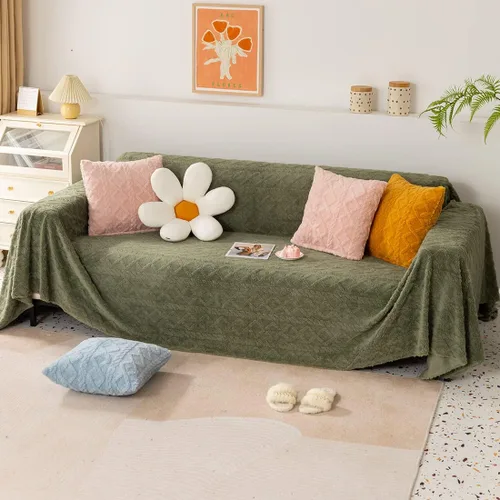Funda de sofá de felpa suave con patrón geométrico bohemio jacquard, color sólido, ligera, decorativa, para sofá cama (verde militar, 70 x 51