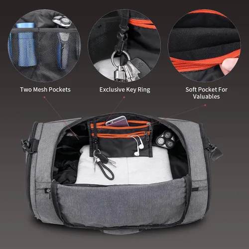 Miniatura 4 de Canway Bolsa deportiva para gimnasio, bolsa de viaje con bolsillo húmedo y compartimento para zapatos para hombres y mujeres, 45L, ligera