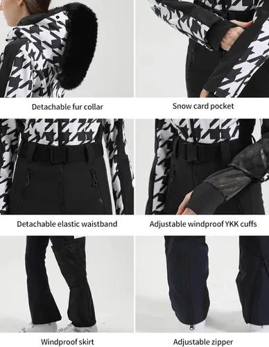 Miniatura 5 de GSOU SNOW Traje de esquí para mujer, traje de nieve de una pieza, para snowboard, delgado, aislante, impermeable, resistente al viento