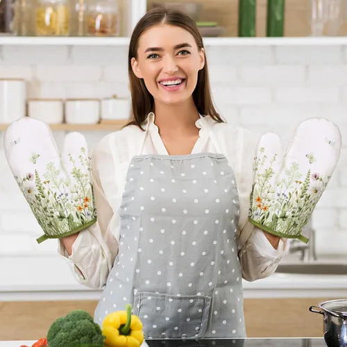 Miniatura 2 de Leinuosen 6 Toallas de Cocina de Flores Silvestres Decoración y Accesorios de Cocina Set Toallas de Cocina Florales Planta Guantes de Horno y Verde
