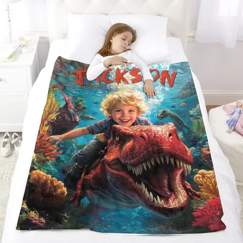 Miniatura 6 de Artsadd Manta personalizada de dinosaurio para niños y hombres, manta personalizada con foto de dinosaurio, manta de bebé personalizada para niños