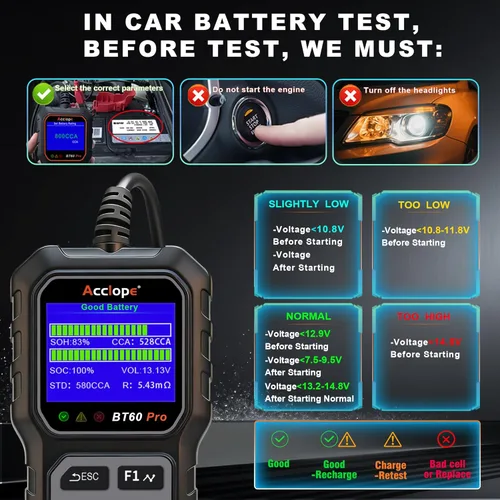 Miniatura 10 de BT60 Pro Probador de Batería de Coche, Analizador Digital con Impresión en la Nube, Verificador de Batería de 6V/12V/24V para AGM, Litio