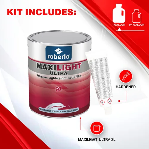 Miniatura 3 de Roberlo Maxilight Ultra Kit de relleno de cuerpo, reparación avanzada de arañazos, abolladuras y óxido, masilla ligera para automóvil, acero