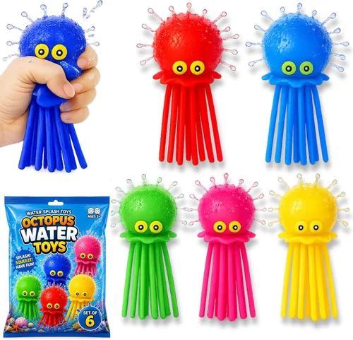 Miniatura 9 de Bolas de agua de pulpo, paquete de 6 juguetes de piscina para niños, sensoriales, absorbentes, bolas de agua, bomba, juguete de baño para niños