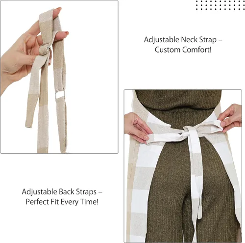 Miniatura 2 de Encasa XO Delantales de cocina de algodón para mujeres y hombres con bolsillo y bucle para toalla, correa ajustable para cuello y espalda