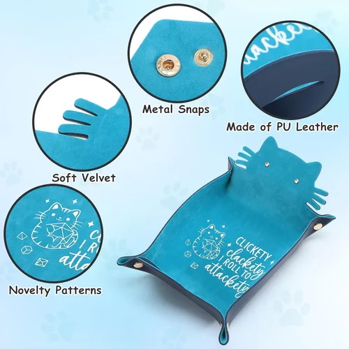 Miniatura 3 de Bandeja de Dados de Gato Azul Novedad Bandeja de Dados de Cuero PU con Forma de Gato Morado para Rodar Portátil Soporte de Dados Organizador