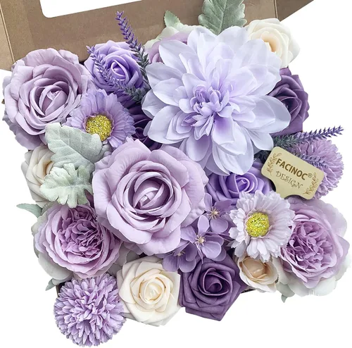 Miniatura 16 de FACINOC Rosas Flores Artificiales Ramo Combo Caja Set para Bricolaje Centros de Mesa de Boda para Mesa Nupcial Baby Shower Fiesta Decoraciones