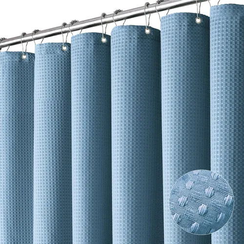 Miniatura 16 de Dynamene cortina de ducha de lino burdeos - cortinas de tela de nido de abeja texturizadas y resistentes para baño, 256GSM, juego de cortinas