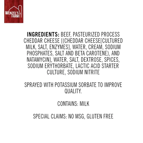 Miniatura 3 de Wenzel's Farm Carne de res con palitos de queso cheddar │ Apoya estilos de vida activos │ Ahumado natural y sabroso │ Alto en proteínas, bajo