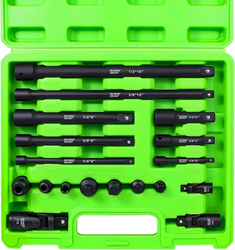 Juego de extensión de enchufe de impacto de 18 piezas, barras de extensión de enchufe de 1/4 de pulgada, 3/8 pulgadas y 1/2 pulgadas, incluye juego