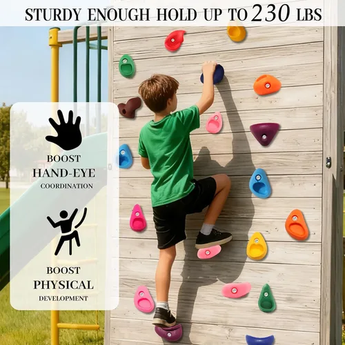 Miniatura 4 de Juego de 36 soportes de escalada en roca para niños, agarres de pared para escalada en roca, juego de pared para interiores y exteriores, juego
