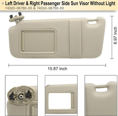 Miniatura 4 de NHILES Visera solar del lado izquierdo del conductor y del lado derecho del pasajero compatible con Toyota Camry sin luz 2007 2008 2009 2010 2011