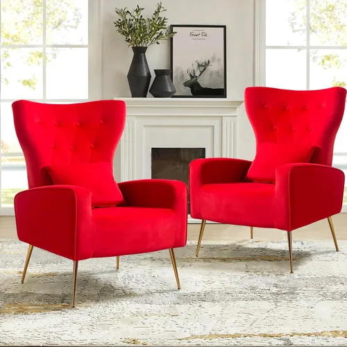 Miniatura 27 de Sillas decorativas de terciopelo con respaldo de ala y almohada lumbar, sillón moderno para sala de estar, dormitorio, silla auxiliar de recepción
