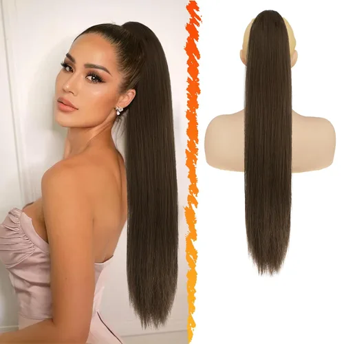 Miniatura 32 de BARSDAR Extensión de cola de caballo corta y recta - Extensiones de pelo con cordón de 16 pulgadas, rubio para mujeres - Extensiones de pelo Rubio