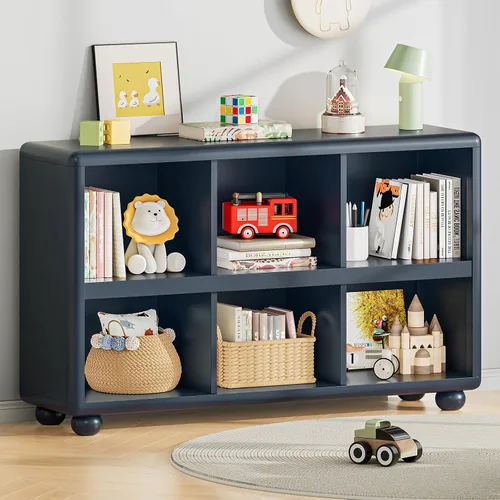 ONBRILL Estantería infantil con 6 cubos de almacenamiento, organizador de almacenamiento de juguetes con diseño completo, diseño Montessori Shlef