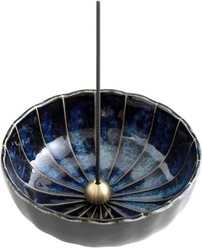 Asayu Japan Lotus - Soporte para incienso para palos de 4.1 pulgadas (4.134 in), juego tradicional de atrapasueños de cerámica y quemador de