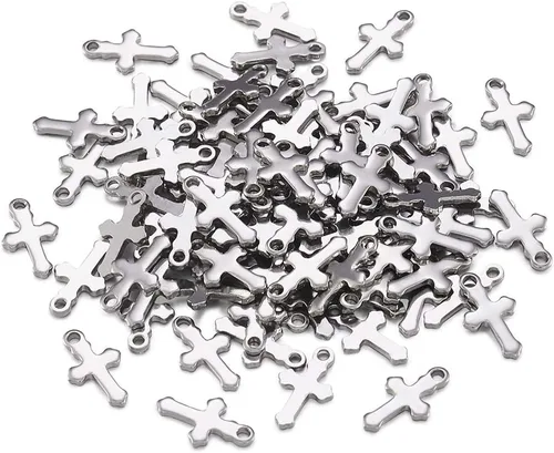 Miniatura 8 de KISSITTY 100 piezas de acero inoxidable 304 tamaño pequeño pulido sólido cruz colgante colgante cruz colgante cadena colgantes para collar, aretes
