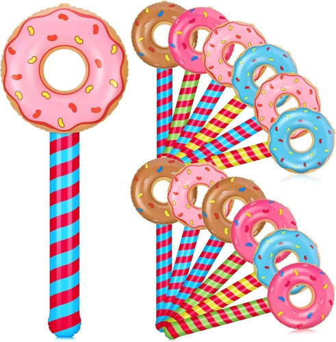 Miniatura 7 de Meooeck 12 piezas de donas inflables surtidas inflables para piscina, flotadores de tubo circular, decoración de fiesta de cumpleaños, globos