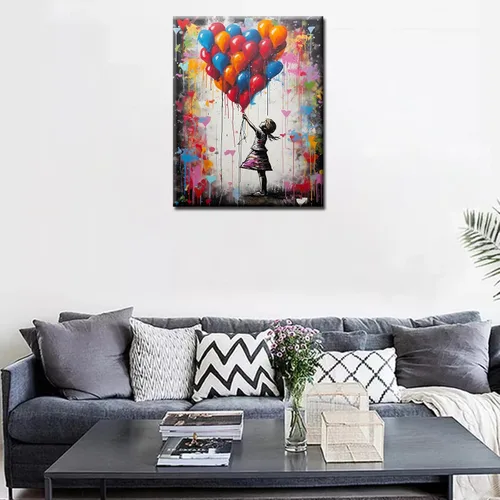 Miniatura 2 de Tucocoo Kits de pintura de globos coloridos por números con pinceles y pigmento acrílico sobre lienzo para adultos, cuadro de calle Banksy Little