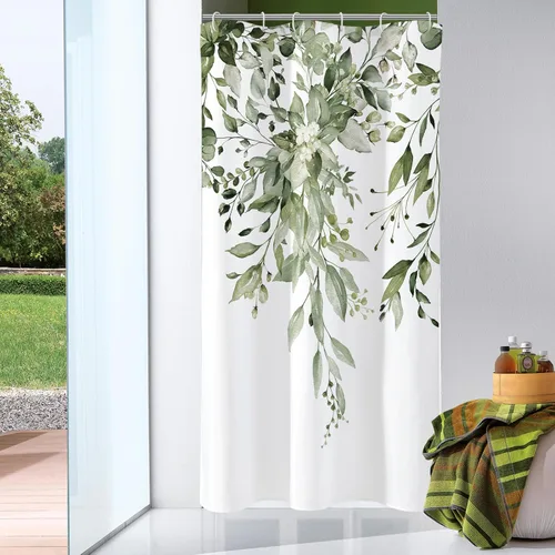 Miniatura 67 de Gibelle - Cortina de ducha de eucalipto marrón, hojas de plantas de acuarela con diseño floral, juego de cortina de ducha con ganchos, 72 x 72
