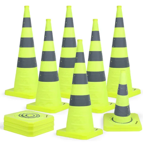 Miniatura 23 de BATTIFE [Paquete de 2] Conos de seguridad de tráfico plegables de 36 pulgadas, conos naranjas, conos emergentes multiusos con collar reflectante