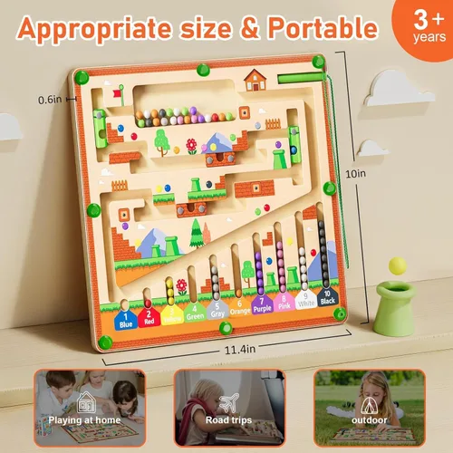 Miniatura 2 de zhiwuzhu Laberinto magnético de color y números para juguetes Montessori, tablero de aprendizaje a juego de madera para niños de 2 a 4 años
