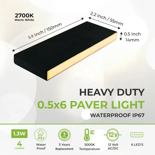 Miniatura 3 de LUMENGY Luz para Adoquines Delgada 0.5x6 Pulgadas Iluminación de Ladrillo de Acero Sin Deslumbramiento para Adoquines, Paredes, Entradas de 2700K