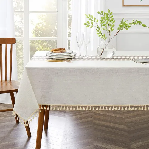 Miniatura 2 de QIANQUHUI Mantel bordado para mesa de comedor, a prueba de polvo, a prueba de derrames, resistente a la suciedad, manteles rectangulares de algodón