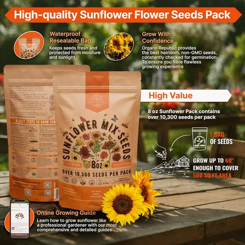 Miniatura 2 de Paquete de semillas de girasol de 8 onzas, más de 10,300 semillas de girasol tradicionales sin OMG para plantar, flores anuales en paquete