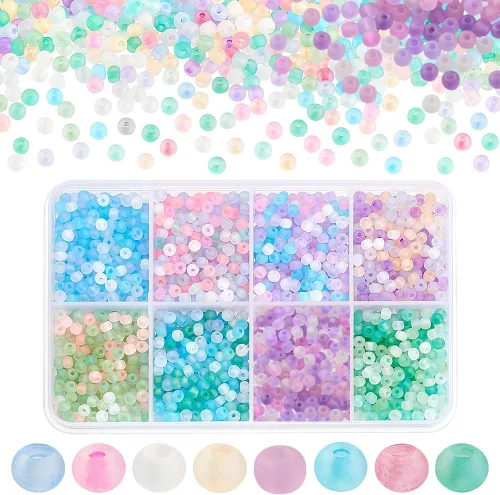 Miniatura 9 de PH PandaHall 1800 piezas Cuentas de semillas de fantasía nubladas de 6 colores 3mm Cuentas de vidrio cremoso Cuentas redondas para la cintura