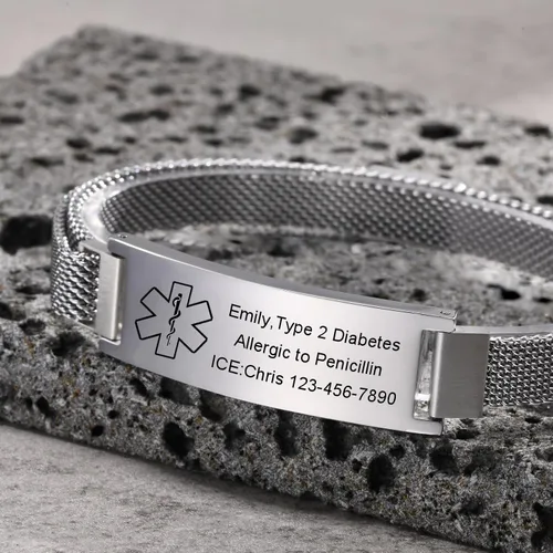 Miniatura 7 de VNOX Pulsera de identificación de alerta médica para hombres y mujeres, pulseras de alerta médica con grabado personalizado para mujeres y hombres