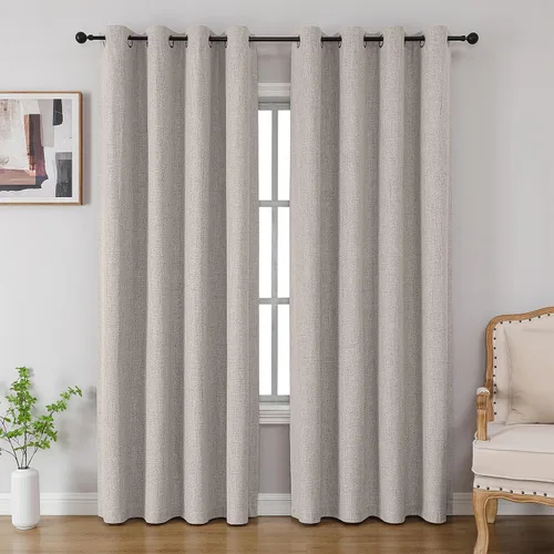 Miniatura 21 de CUCRAF Juego de 2 paneles de cortinas 100% opacas de 54 pulgadas de largo, cortinas texturizadas de lino para oscurecer la habitación, con ojales