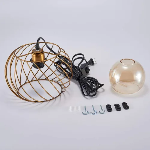 Miniatura 9 de YLONG-ZS Lámparas colgantes de vidrio pequeñas doradas, iluminación colgante regulable enchufable para dormitorio y sala de estar, cable de 16 pies