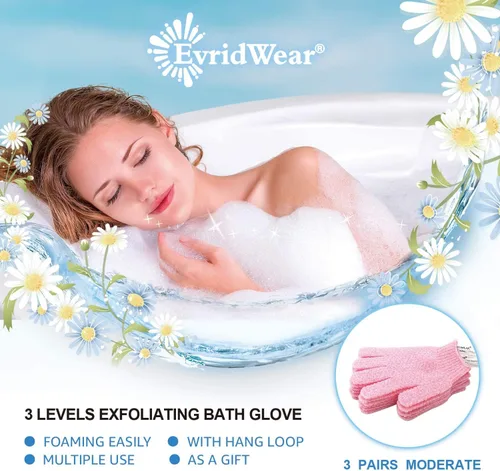 Miniatura 7 de Evridwear Guantes exfoliantes para baño pesados y moderados, color rosa, 2 pares