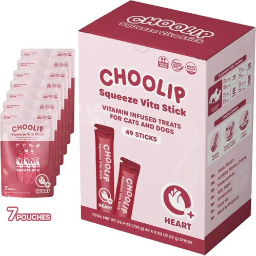 Miniatura 10 de Choolip Squeeze Vita Stick - Golosinas para lamer para gatos y perros, 49 unidades de atún y abadejo con calabaza, arándano y omega-3, caja con 7