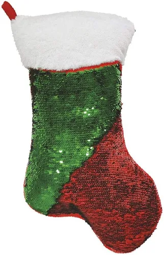 iscream Mini almohada reversible en forma de calcetín con lentejuelas rojas y verdes y piel sintética de 10 pulgadas con cremallera