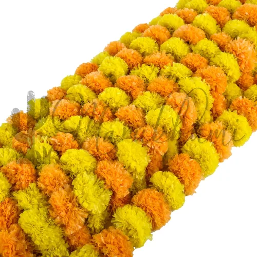 Miniatura 6 de Tira de flores artificiales Marubhumi, 5 unidades de 4,5 pies de largo, flores de caléndulas, guirnalda para decoración Diwali, decoración Amarillo