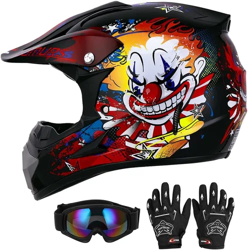 Oumurs - Casco DOT para niños, con gafas y guantes, para bicicletas de tierra de 5 a 14 años, cascos ATV para niños y niñas, casco para cuatrimotos