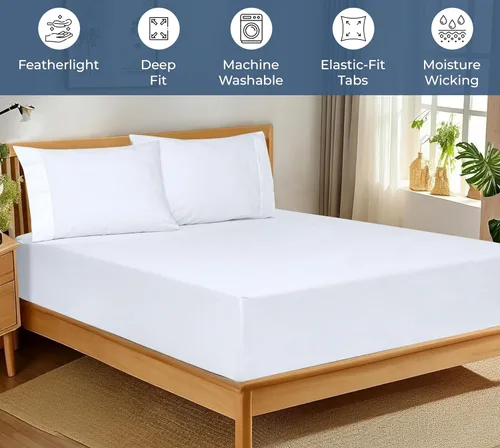 Miniatura 3 de Royale Linens Sábanas ajustadas 100% de algodón orgánico - Tejido percal - Sábanas de abajo súper suaves con bolsillo profundo - Sábana elástica