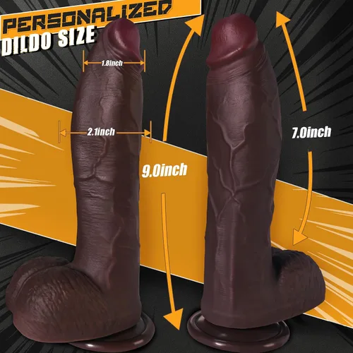 Miniatura 2 de Consolador grande negro grueso de 9 pulgadas, consoladores de silicona de grado alimentario con sensación de piel real con ventosa de succión